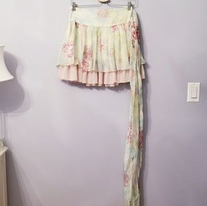 Floral Chiffon Skirt with Waist Ribbons XS.